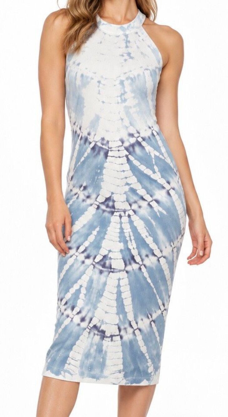 Young Fabulous & Broke Blue Tie Dye Ribbed Midi Dress S Open Back